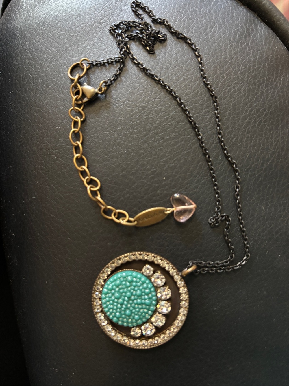 Sabika Turquoise & Clear Crystal Round Pendant Necklace